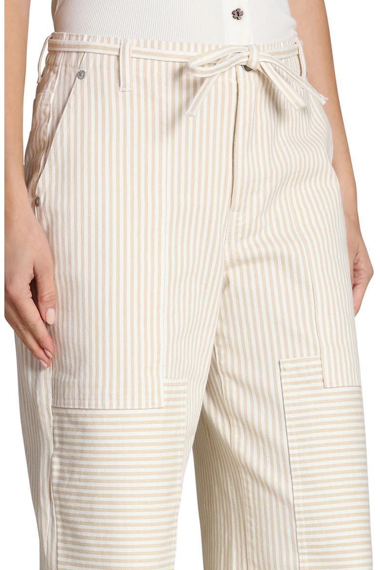Tie Waist Patchwork Wide Leg Pants, Alternate, color, BEIGE - WHITE STRIPE