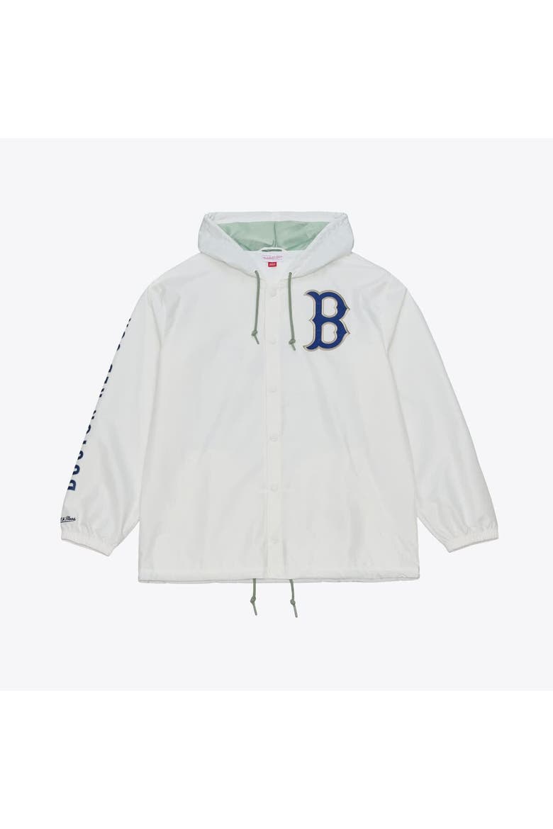 Men's Mitchell & Ness White Boston Red Sox Yacht Rock Coaches Full-Snap Hooded Windbreaker Jacket, Main, color, White