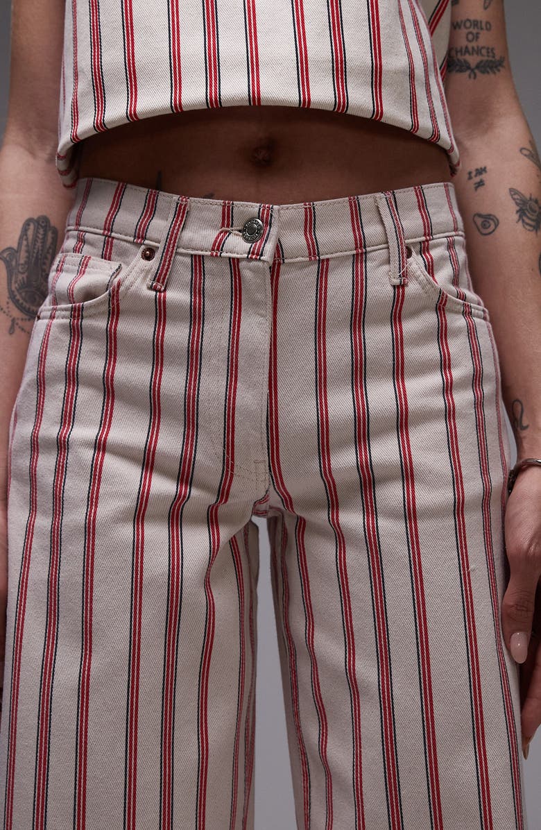 Topshop Stripe Mid Rise Wide Leg Jeans, Alternate, color, Red Multi