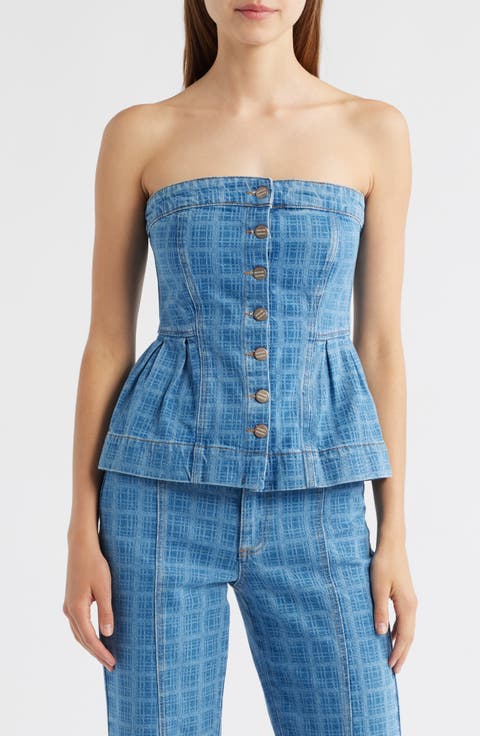 Elosie Strapless Peplum Denim Top