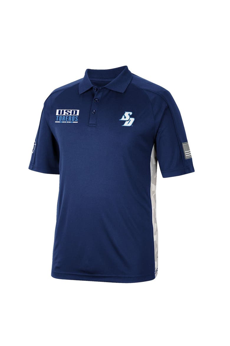 Men's Colosseum Navy San Diego Toreros OHT Military Appreciation Snow Camo Polo, Alternate, color, Navy