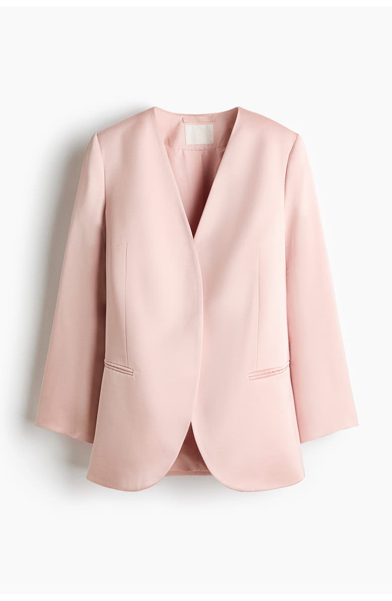 H&M Collarless Satin Blazer, Main, color, Light Pink