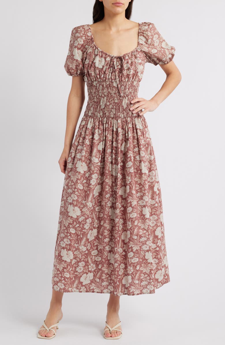 Faithfull the Brand Beatrice Floral Print Cotton Midi Dress, Main, color, Sun Flora