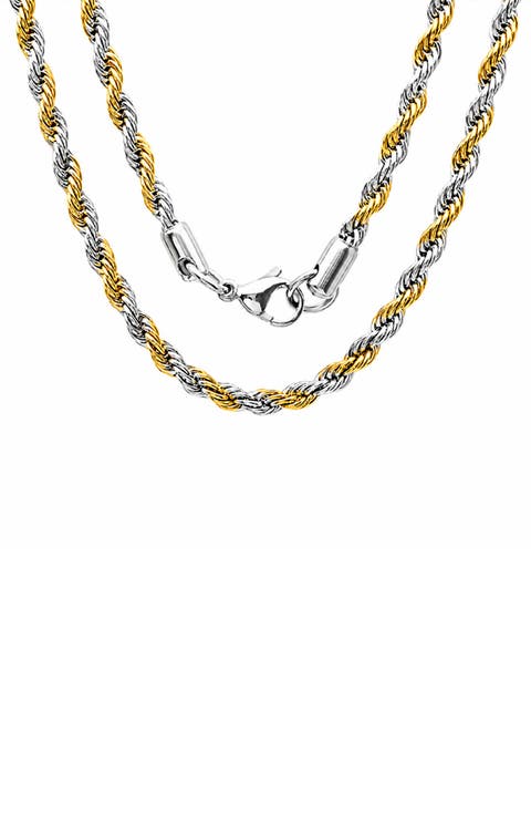 Men's Two Tone Stainless Steel Rope Chain Necklace