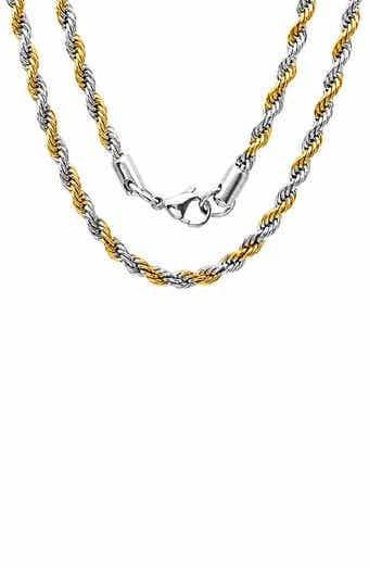 Men's Two Tone Stainless Steel Rope Chain Necklace