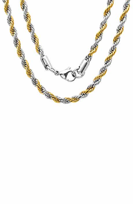 Men's Two Tone Stainless Steel Rope Chain Necklace
