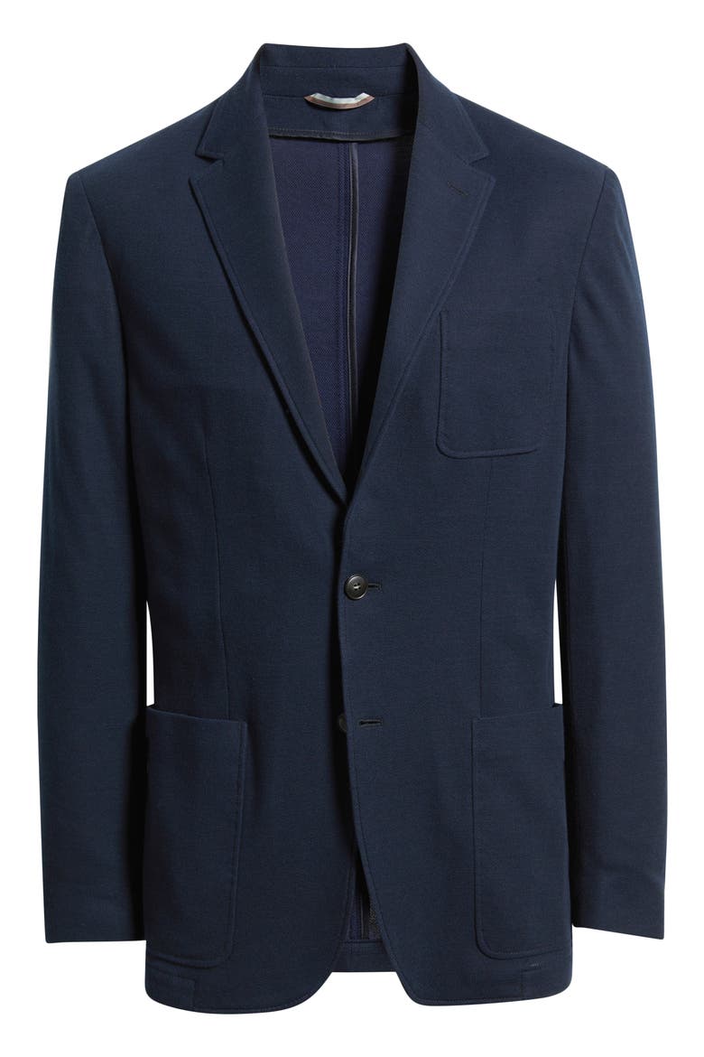 Trim Fit Navy Knit Cotton Blend Blazer, Alternate, color, NAVY