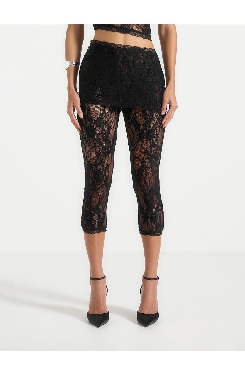 Manière De Voir Aimee Lace Asymmetric Capri Leggings, Alternate, color, Black