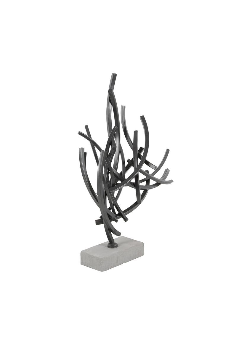Gray Metal Abstract Sculpture with Marble Base, Alternate, color, GREY