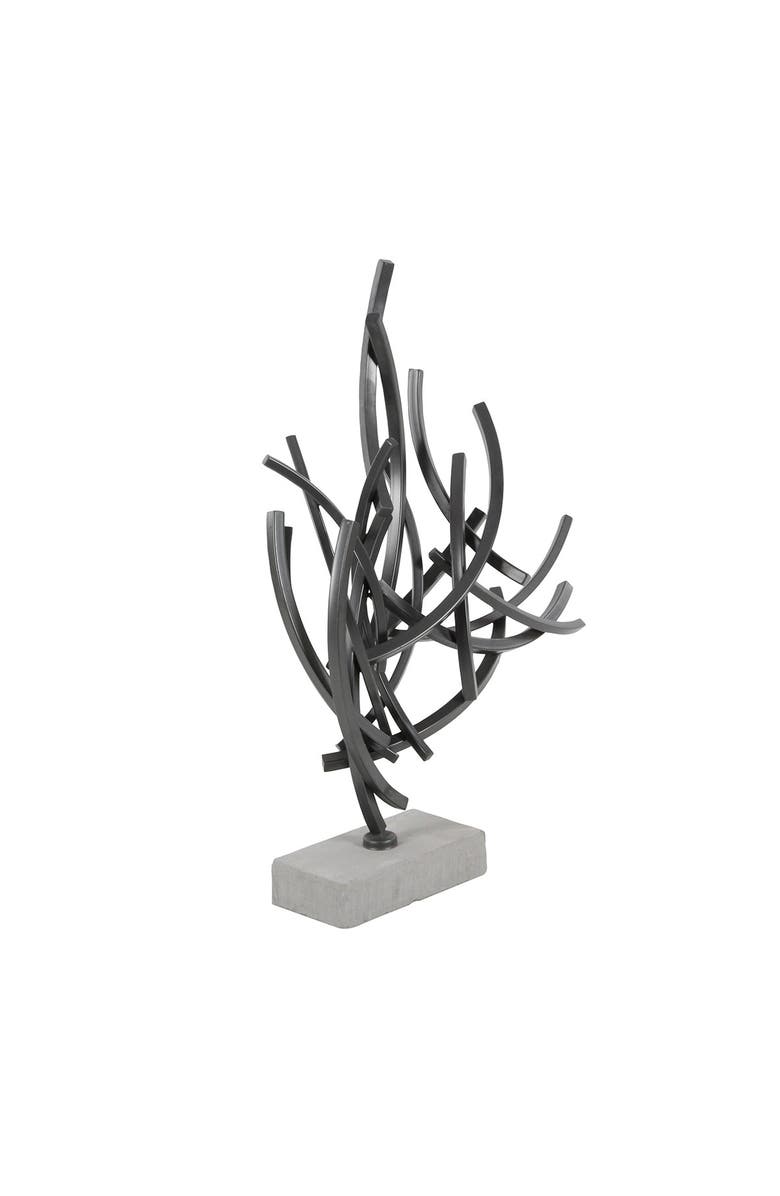 WILLOW ROW Gray Metal Abstract Sculpture with Marble Base, Alternate, color, Grey