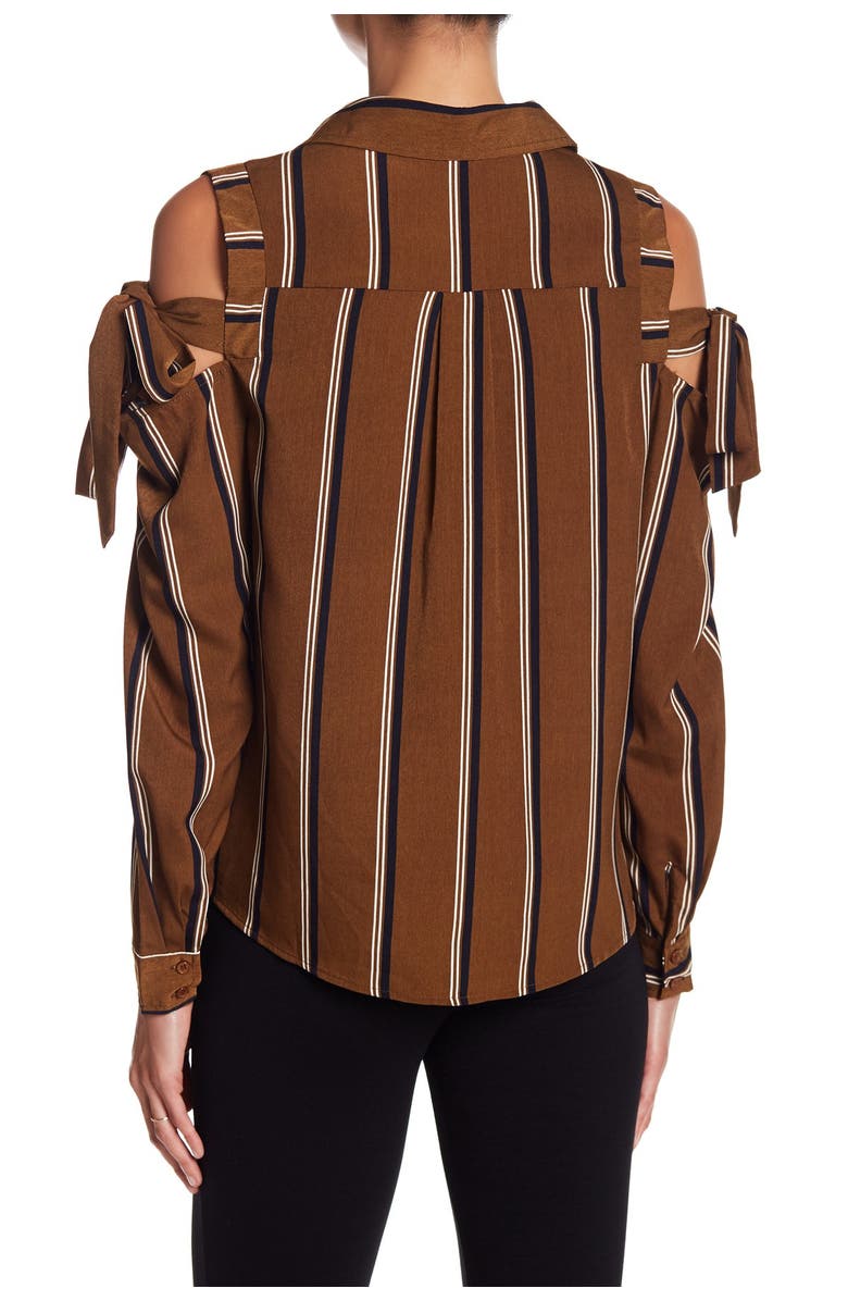 Blu Pepper Cold Shoulder Tie Stripe Shirt, Alternate, color, 