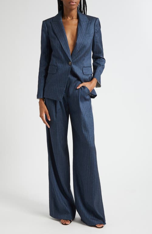 Veronica Beard Obie Pinstripe Linen Blend Dickey Jacket In Blue