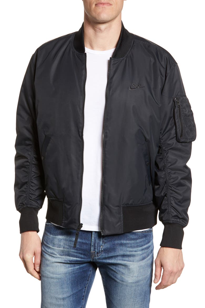 Sportswear Reversible Insulated Bomber Jacket, Main, color, BLACK/ BLACK/ WHITE/ WHITE