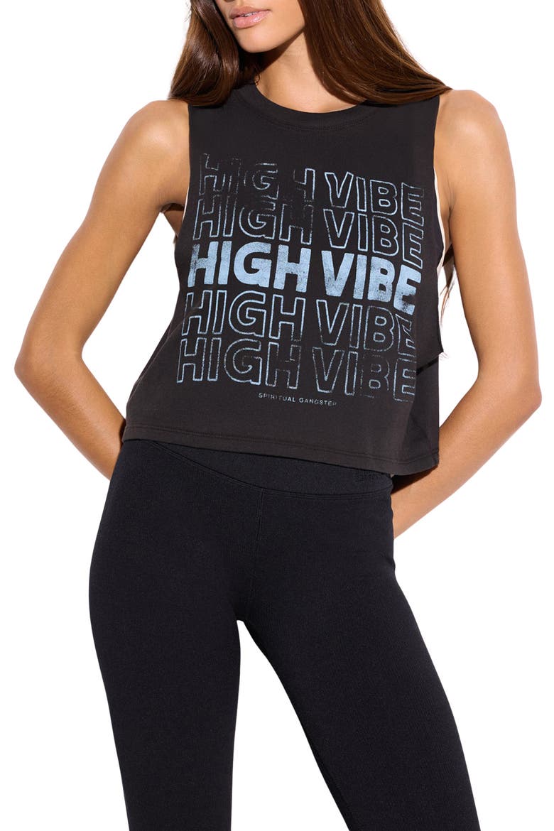 High Vibe Crop Cotton Graphic Tank, Main, color, BLACK