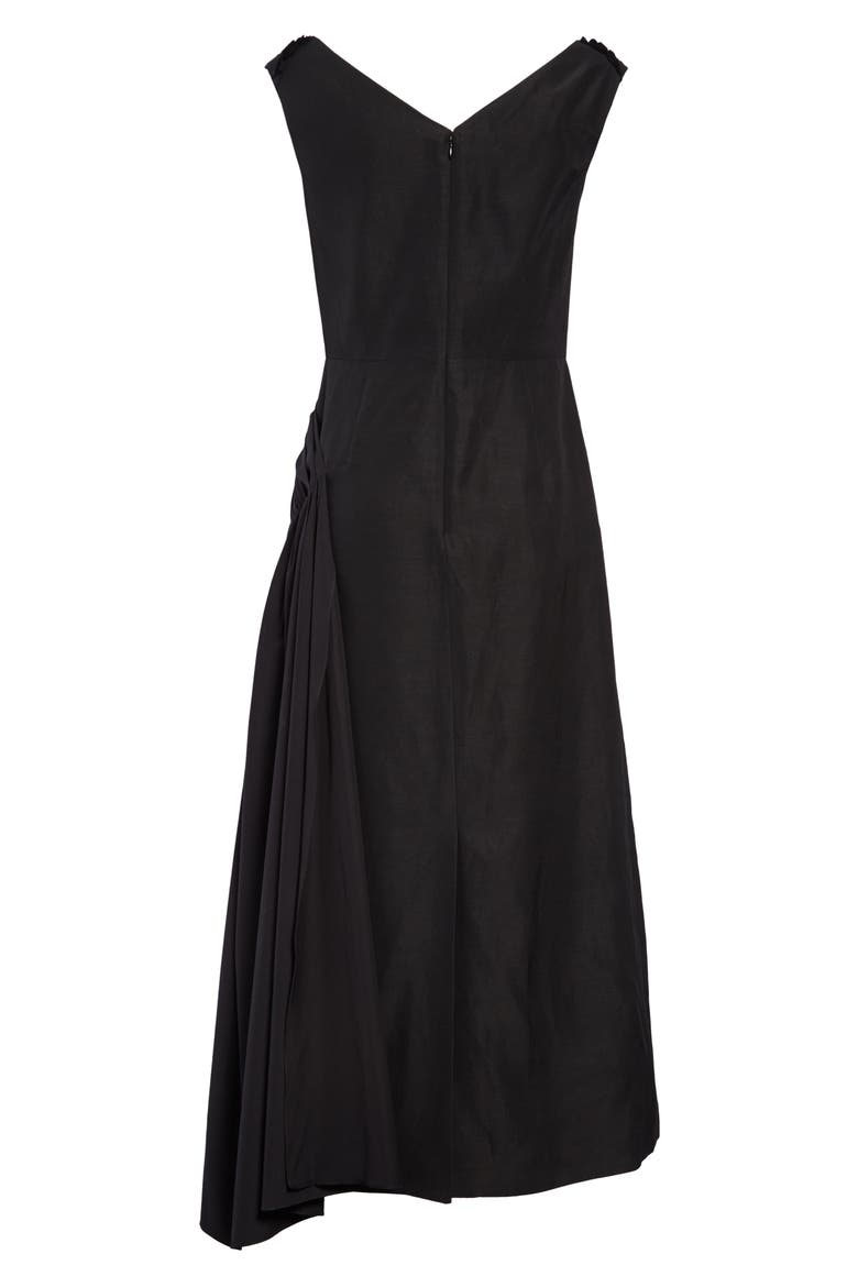 Gathered Side Cotton Poplin Midi Dress, Alternate, color, BLACK