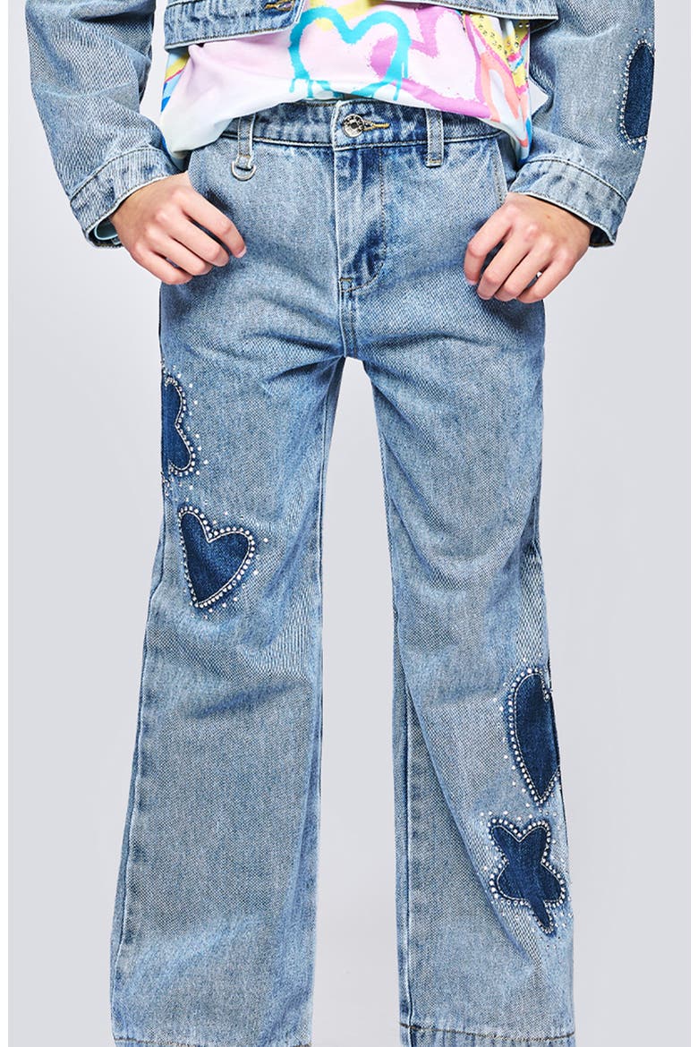 Kids' Heart Patch Wide Leg Jeans, Alternate, color, STONEWASH