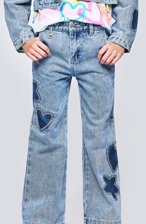 Hannah Banana Kids' Heart Patch Wide Leg Jeans In Blue