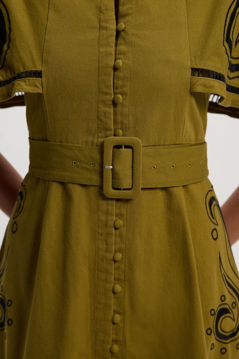Baroque Cape Sleeve Midi Dress, Alternate, color, Khaki