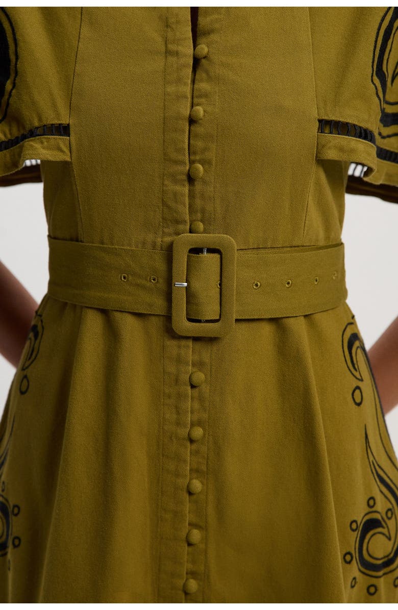 Karen Millen Baroque Cape Sleeve Midi Dress, Alternate, color, Khaki