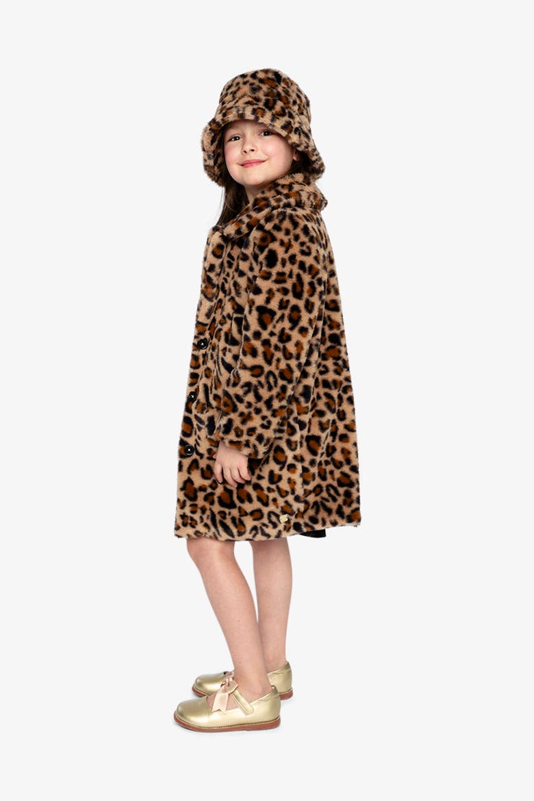 Leopard Faux Fur Button Front Side Pocket Long Coat, Alternate, color, Brown with Leopard Print