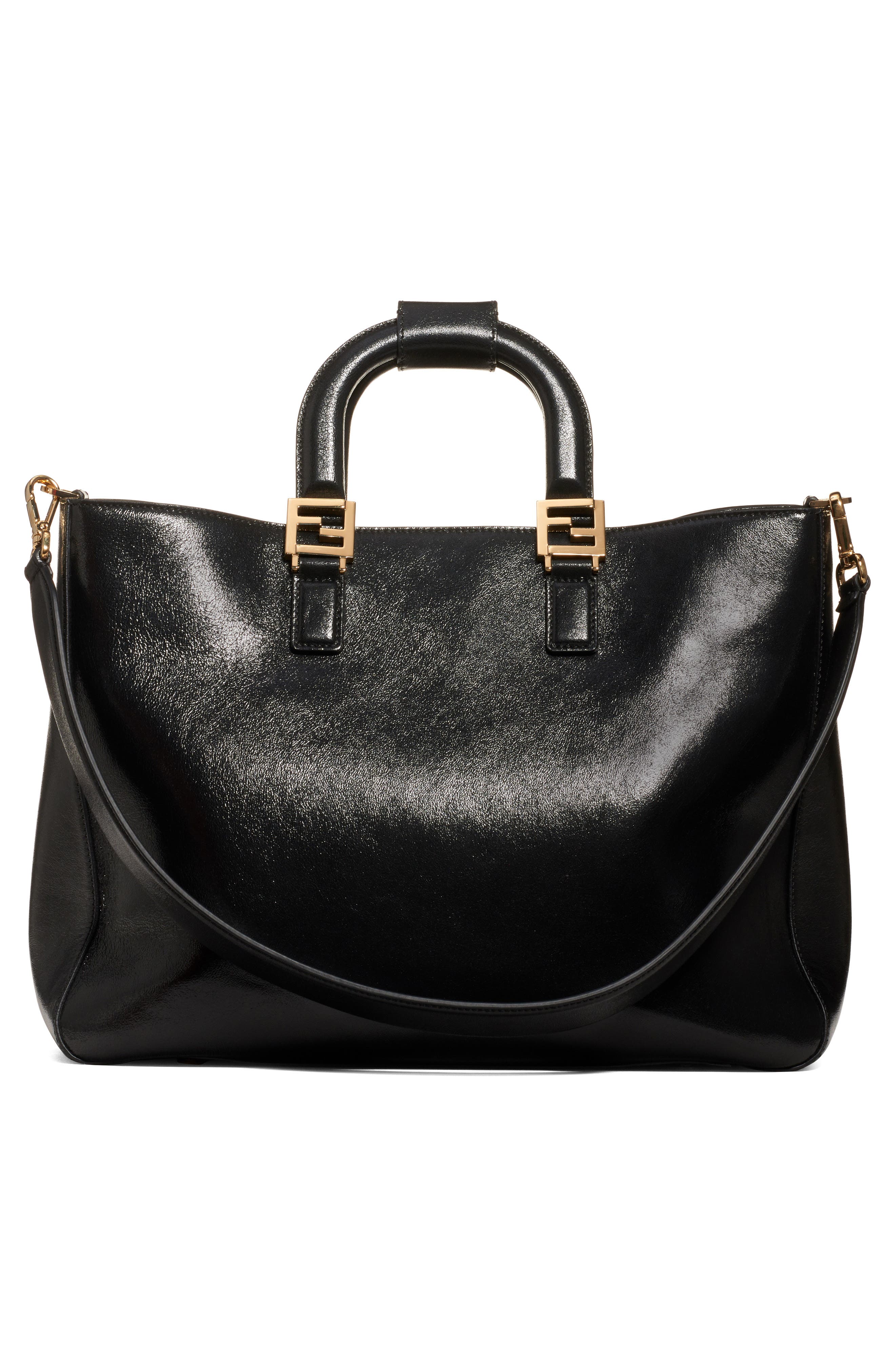 Fendi Medium FF Top Handle Leather Tote, Alternate, color, 