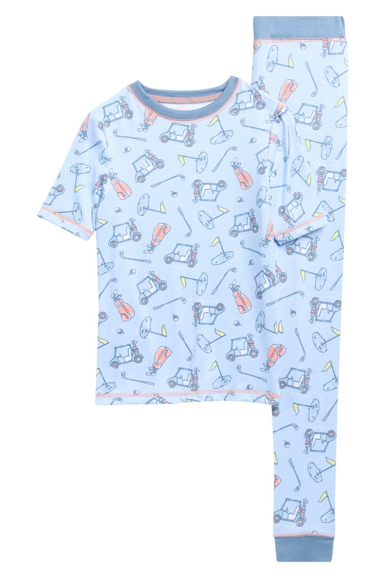 Kids' Print Fitted Short Sleeve Two-Piece Pajamas, Main, color, BLUE