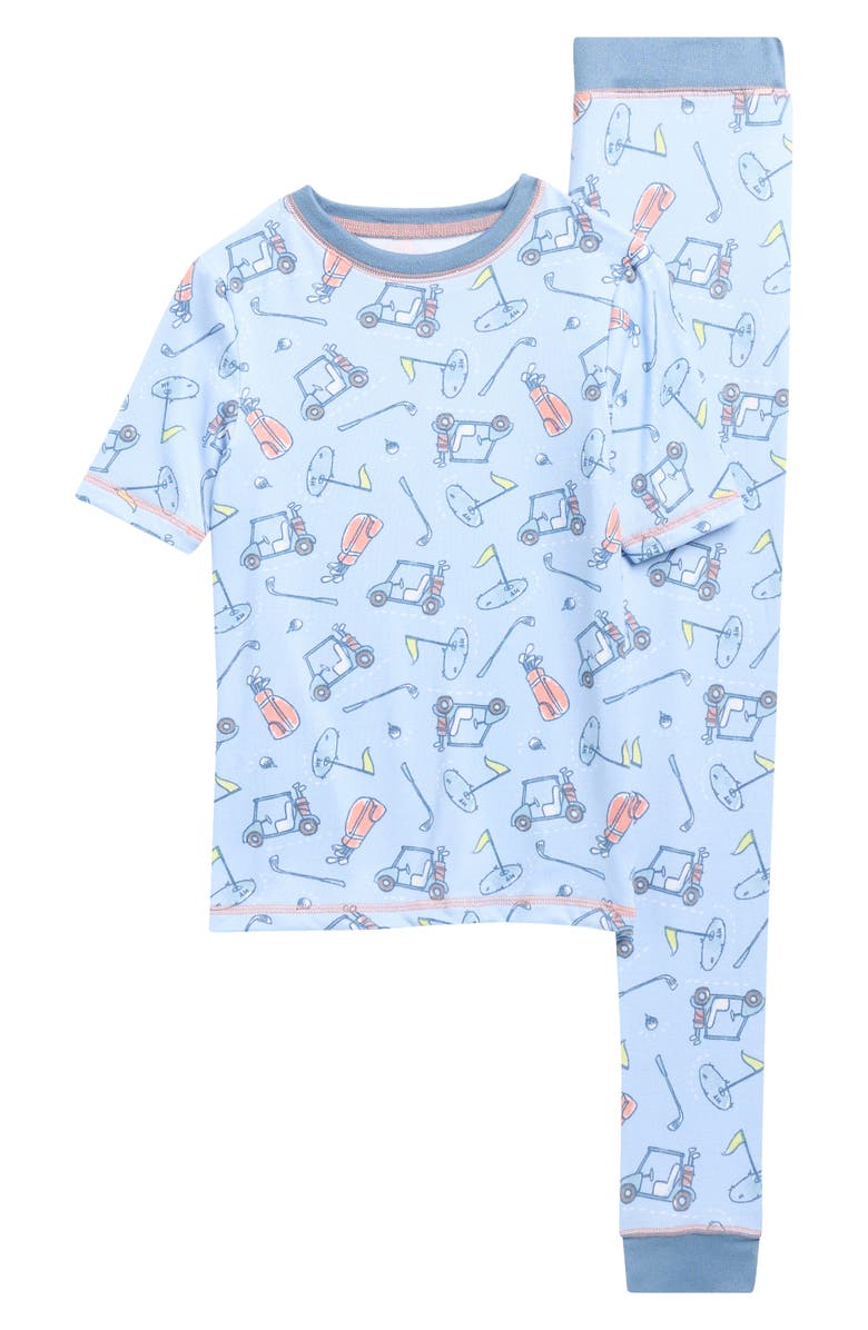 SLEEP ON IT Kids' Print Fitted Short Sleeve Two-Piece Pajamas, Main, color, Blue