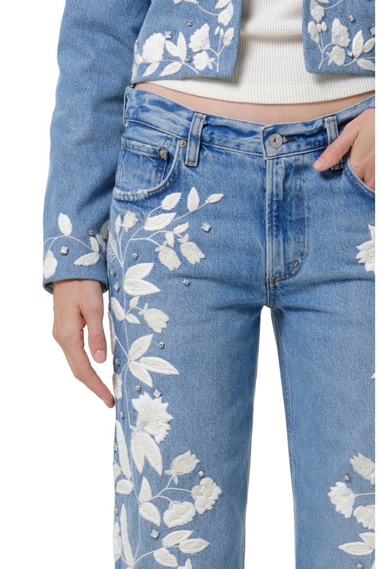 Lindz Floral Embroidered Straight Leg Jeans, Alternate, color, CUPID