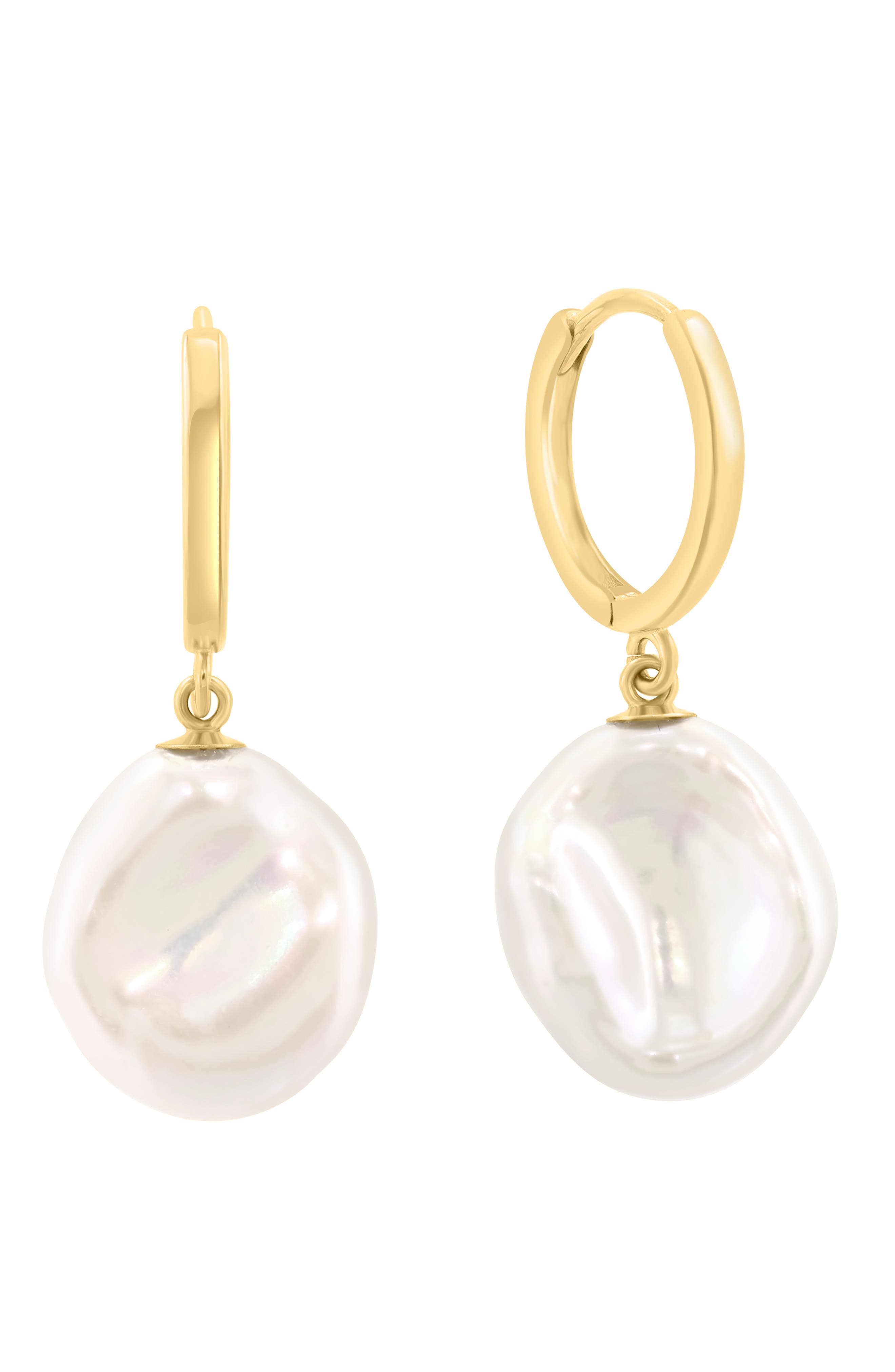 14k Gold Freshwater Pearl Hoop Earrings
