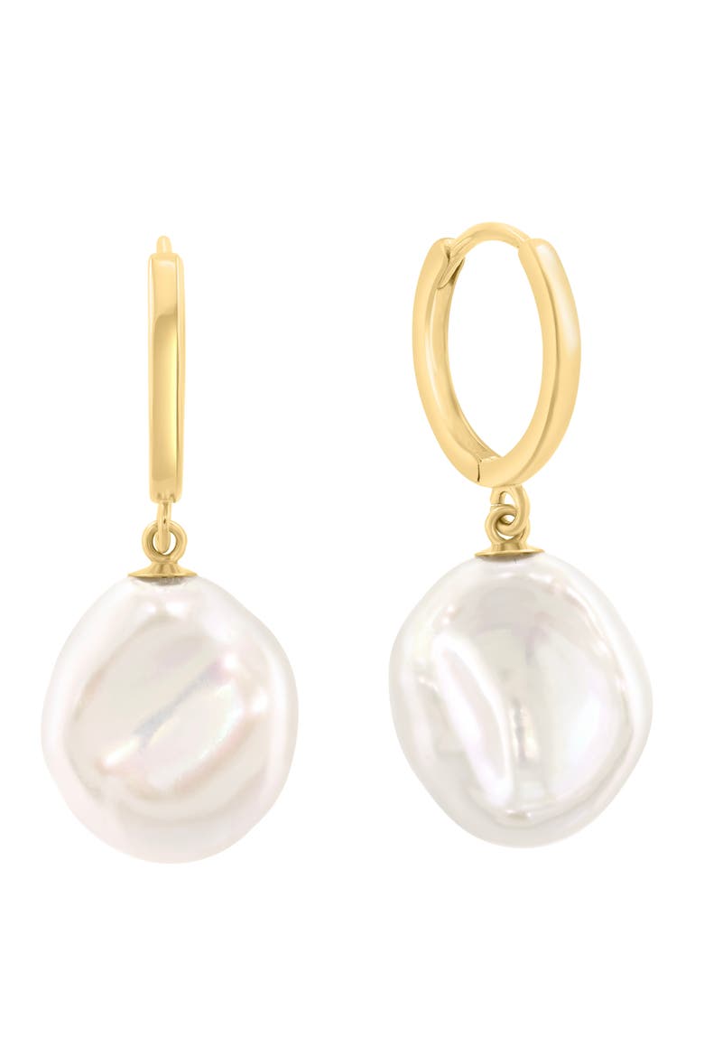 14k Gold Freshwater Pearl Hoop Earrings, Main, color, WHITE
