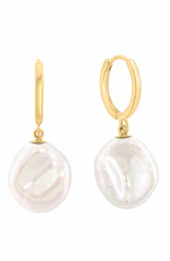 14k Gold Freshwater Pearl Hoop Earrings