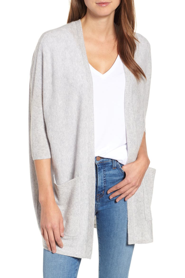 Cashmere Cardigan, Main, color, GREY SOFT HEATHER