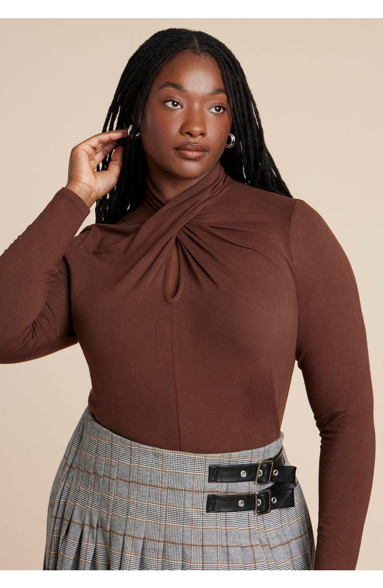 ELOQUII Keyhole Twist Drape Top, Main, color, Chicory Coffee