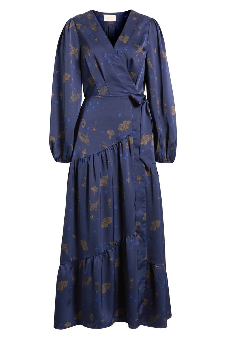 Lilian Long Sleeve Wrap Dress, Alternate, color, NAVY MULTI