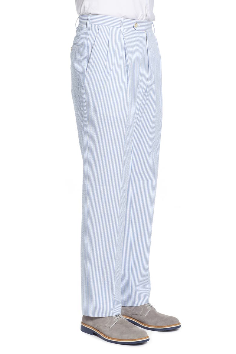 Pleated Seersucker Cotton Dress Pants, Alternate, color, LIGHT BLUE