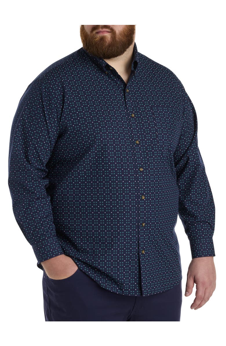 Harbor Bay by DXL Big & Tall Easy-Care Medallion Print Sport Shirt, Alternate, color, Navy