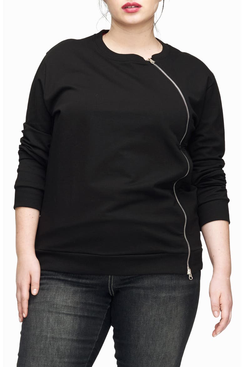 Meridian Zip Front Sweatshirt, Main, color, BLACK