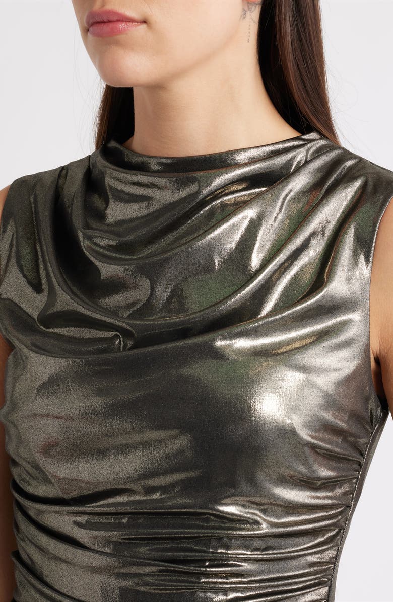 Vince Camuto Metallic Cowl Neck Sheath Dress, Alternate, color, Gold