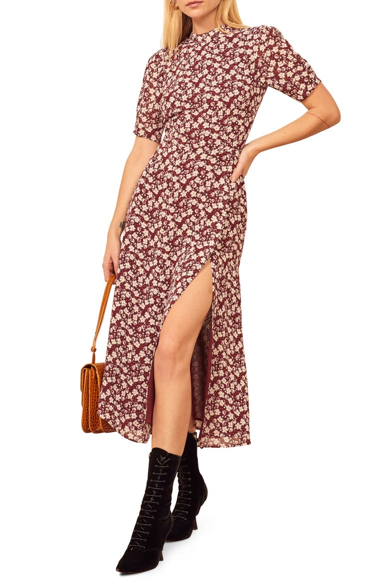Gio Ditsy Floral Midi Dress, Main, color, GRANITA