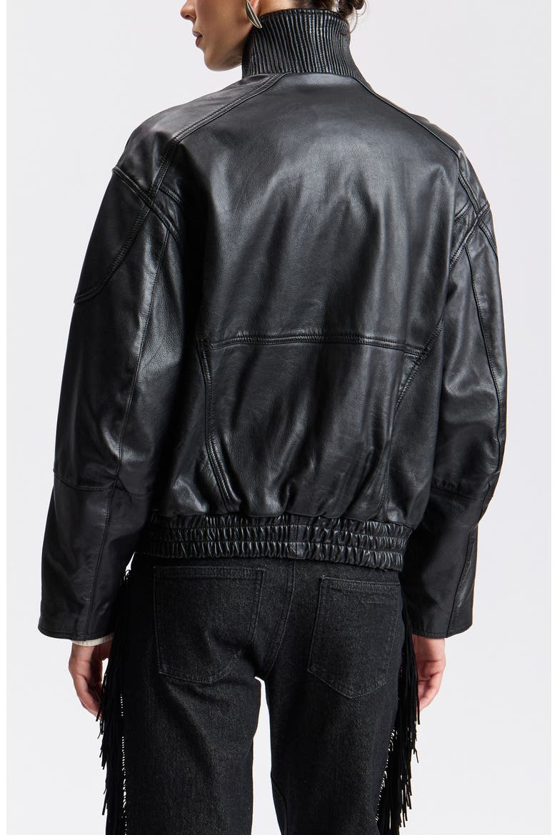 Funnel Neck Oversized Leather Bomber Jacket, Alternate, color, BLACK