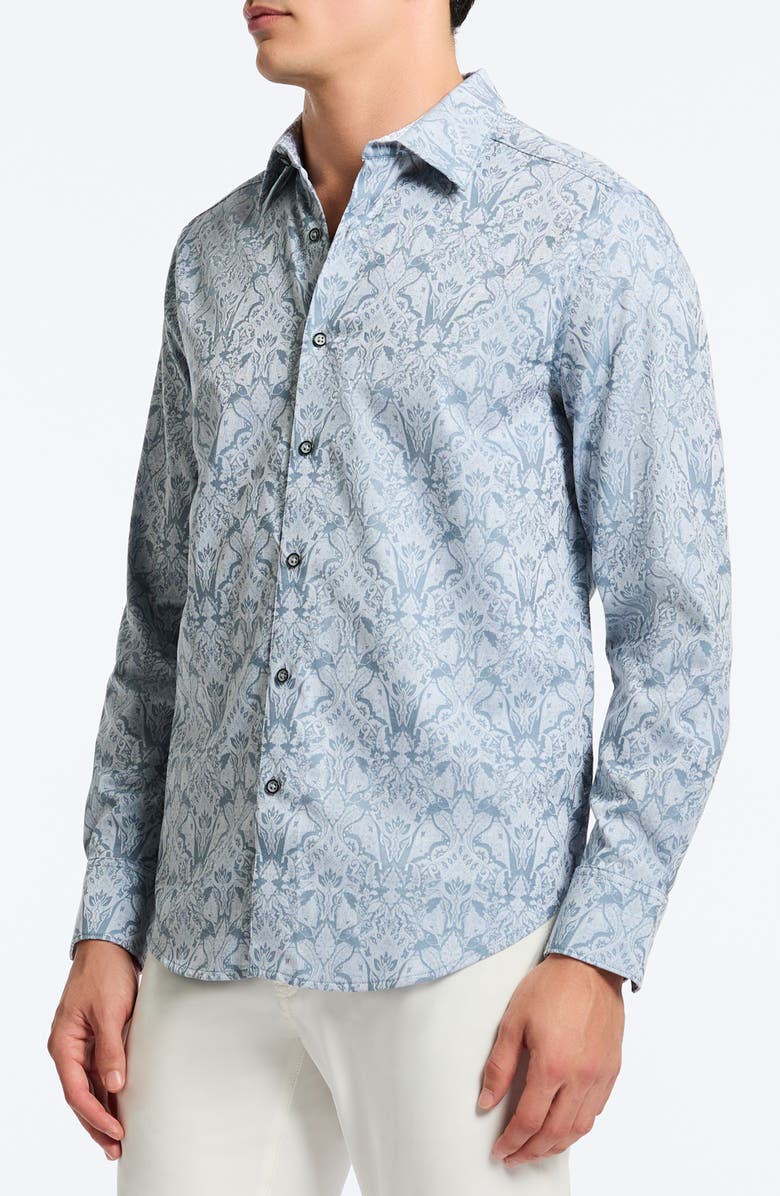 Robert Graham Highland Classic Fit Damask Cotton Button-Up Shirt, Alternate, color, Slate Blue