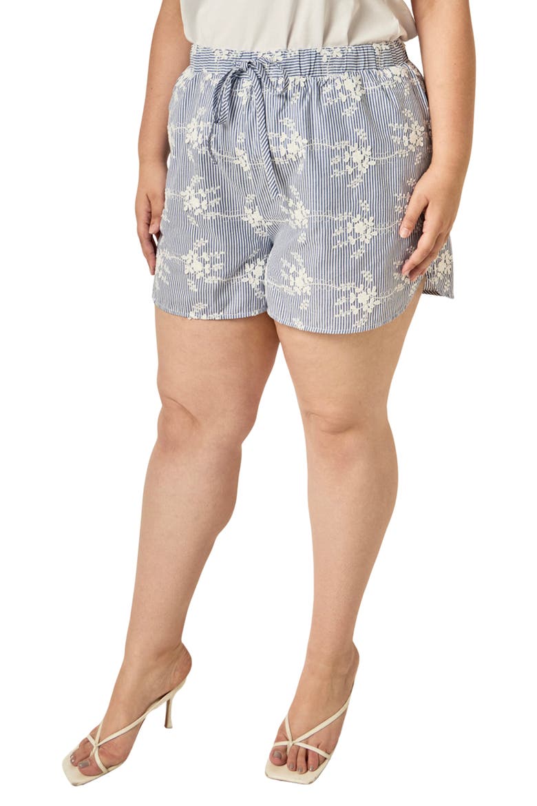 Embroidered Striped Shorts, Alternate, color, BLUE/ WHITE
