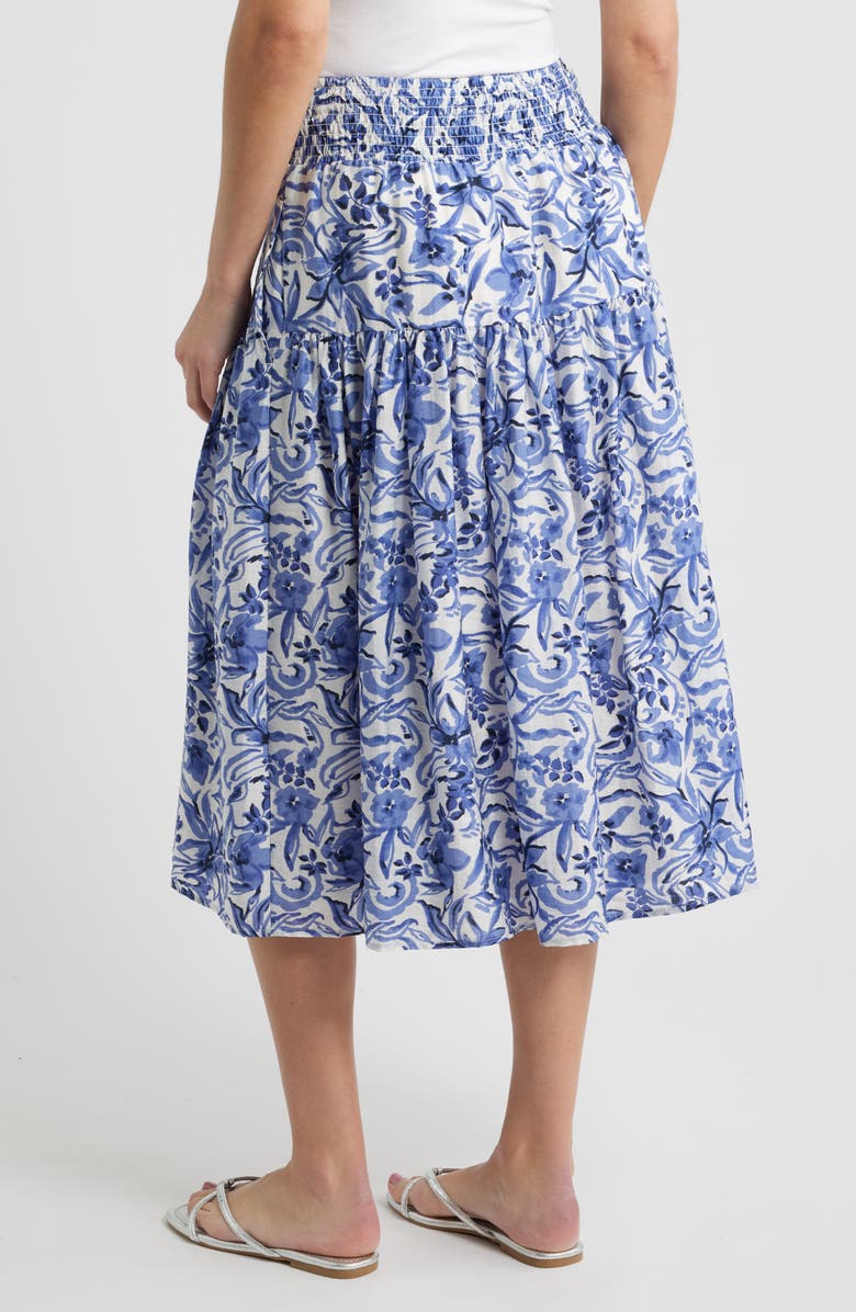 Caslon<sup>®</sup> Tiered Print Midi Skirt, Alternate, color, Ivory- Navy Daisy Garden
