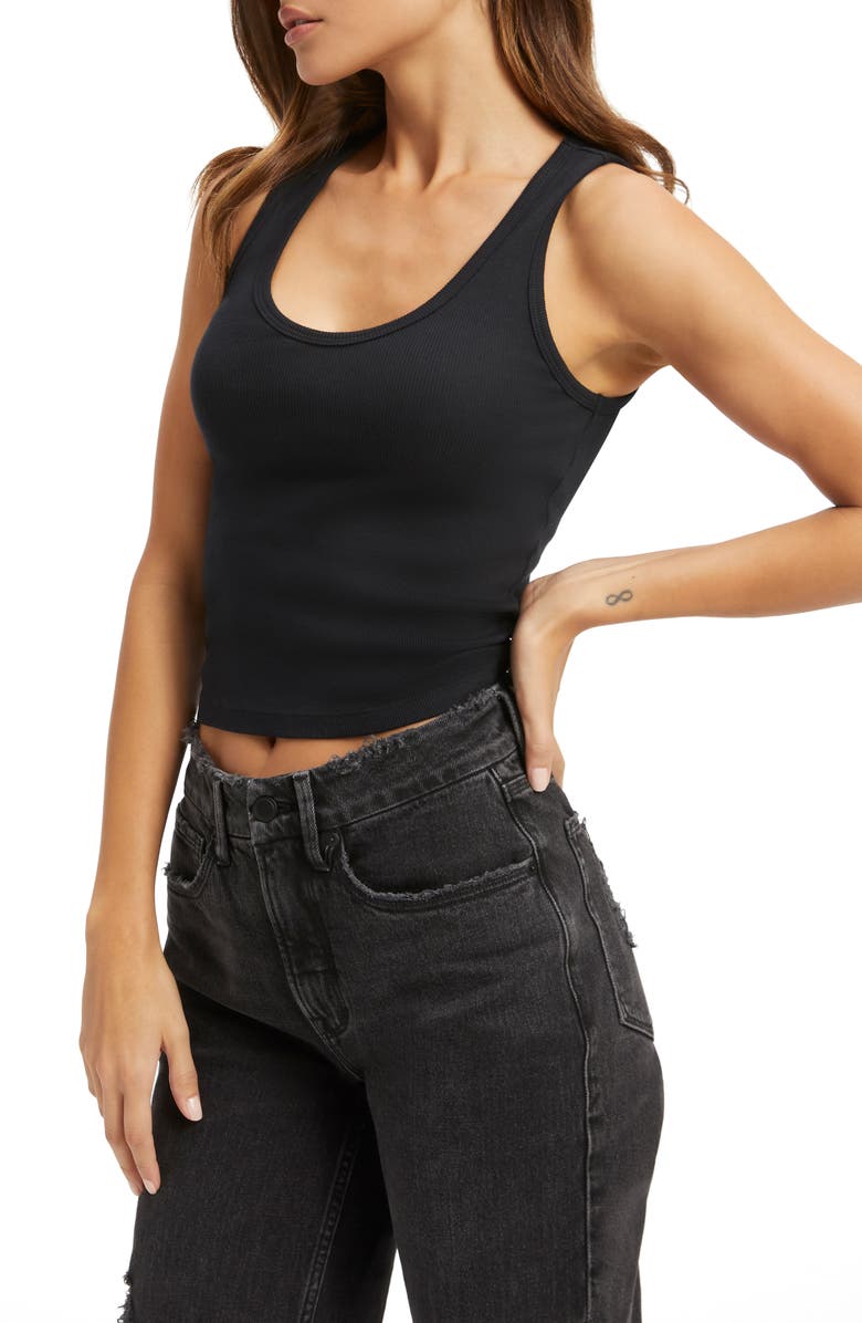 Good American Fitted Rib Scoop Neck Tank, Alternate, color, Black001