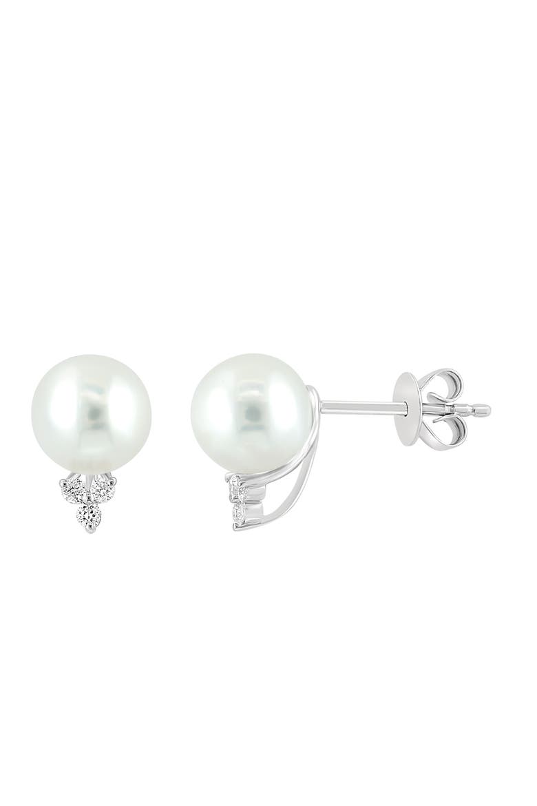 14K White Gold Diamond & Freshwater Pearl Stud Earrings, Alternate, color, White