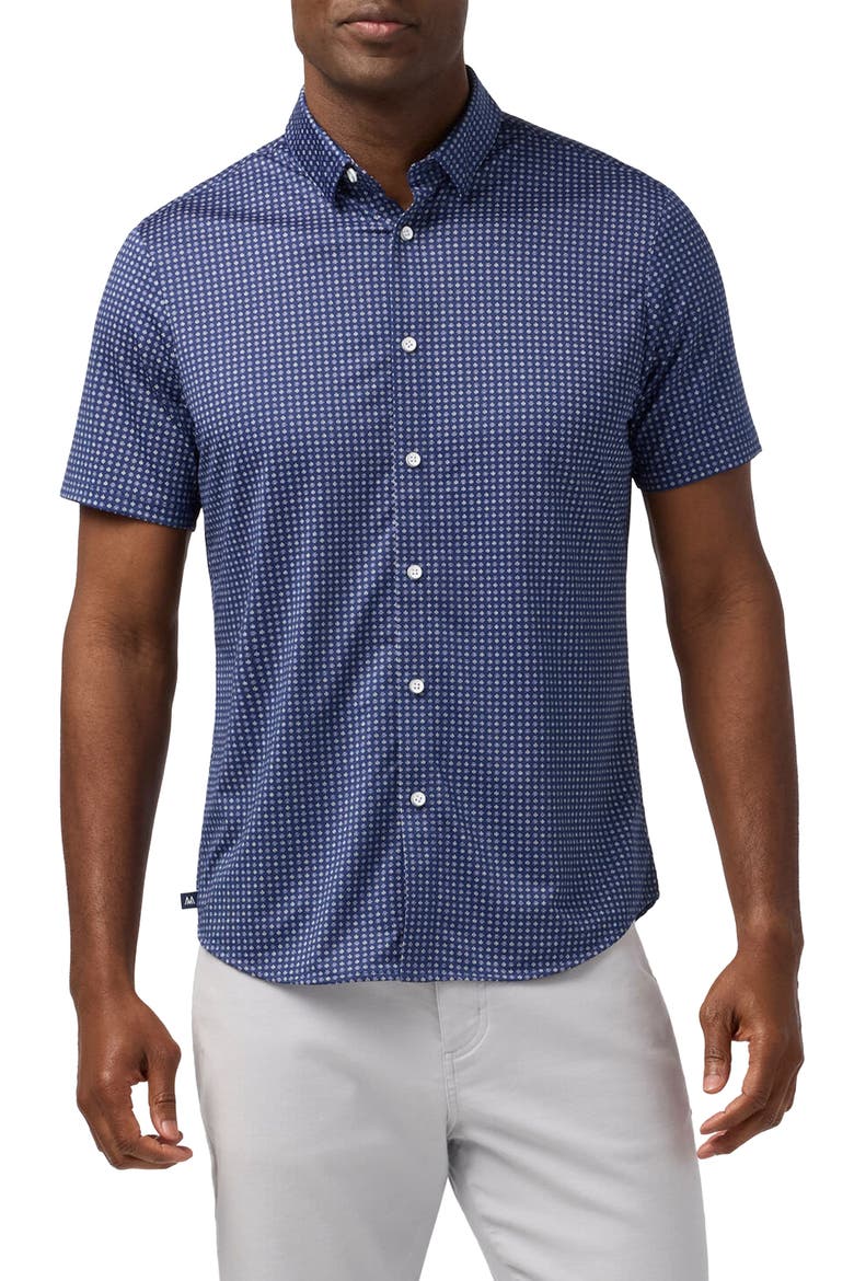 Halyard Trim Fit Geo Pattern Short Sleeve Button-Up Shirt, Main, color, MIDNIGHT NAVY CIRCLE DASH