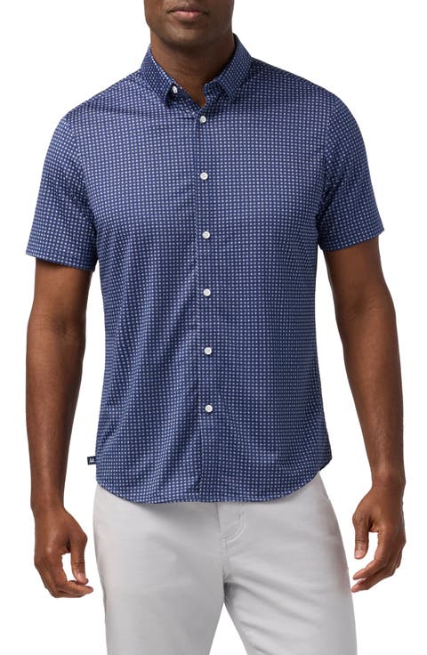 Halyard Trim Fit Geo Pattern Short Sleeve Button-Up Shirt