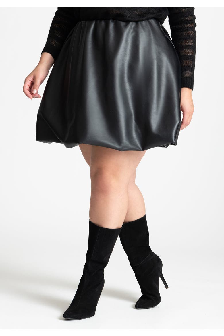 Faux Leather Bubble Hem Skirt, Alternate, color, BLACK