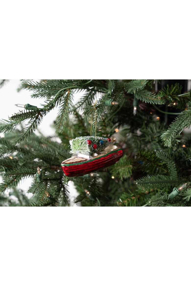 Runabout Boat Glass Christmas Ornament, Alternate, color, Green