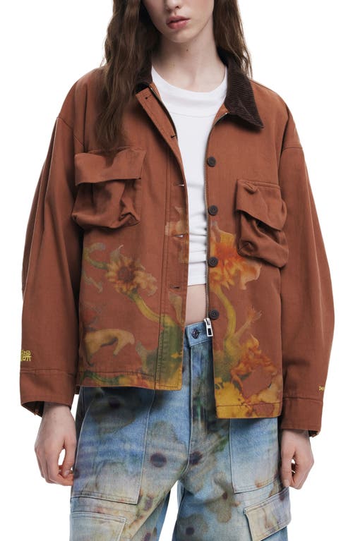 Desigual X Collina Strada Floral Print Trucker Jacket In Khaki